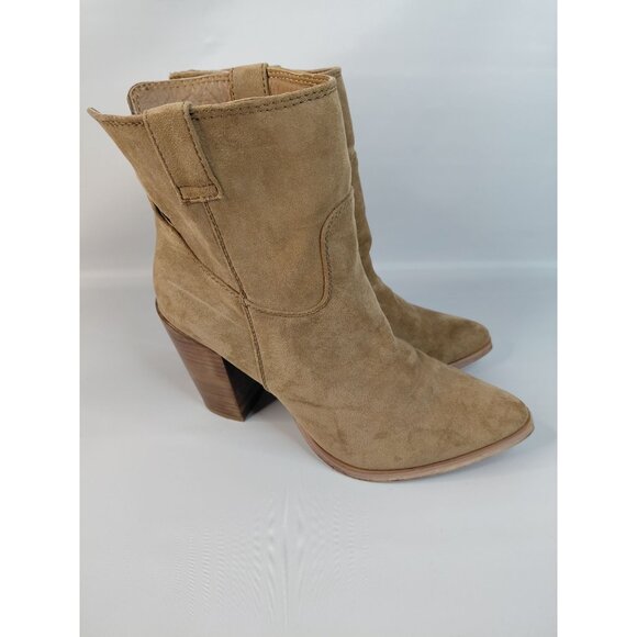 Very G Womens Western Suede Ankle Boots Size 8.5 Tan Block Heel - Picture 6 of 12